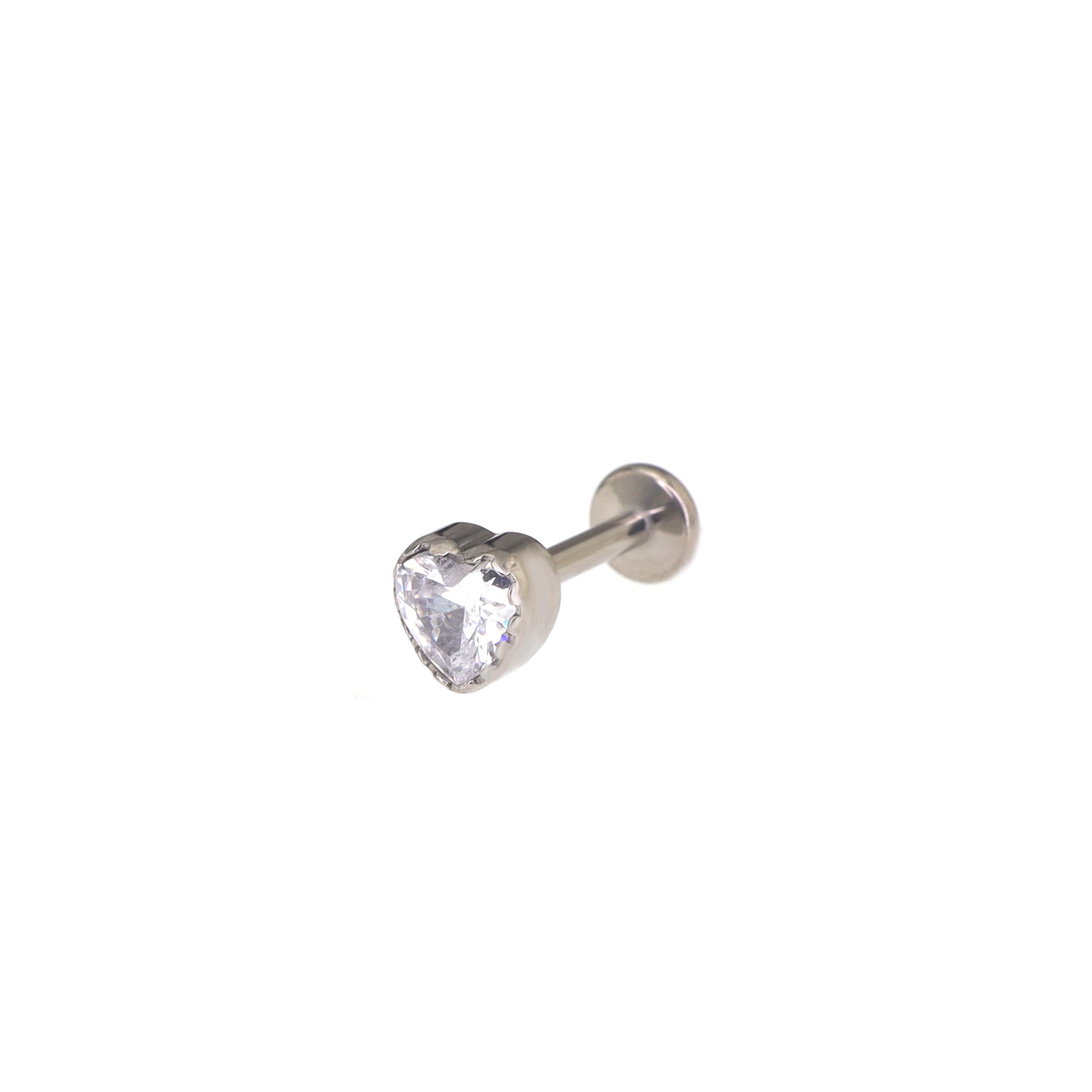 Lace Heart CZ Titanium Lip Ring - Lace Heart CZ Titanium Lip Ring - White / 6mm by CRUXJEWELRY