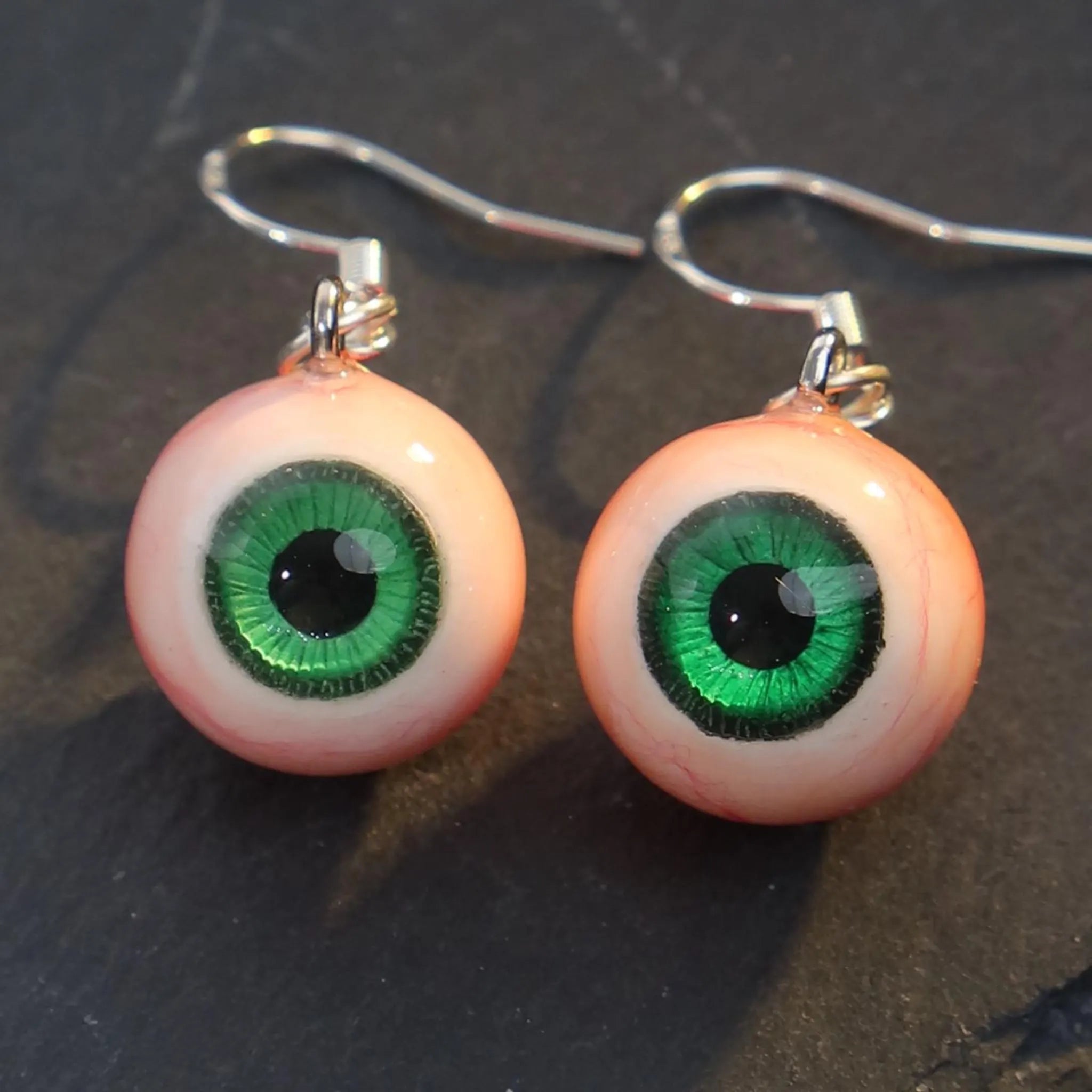 (Pair) Hyper-Realistic Bloodshot Yellow|Green Eyeball Earrings | Zombie Horror | S925 Sterling Silver
