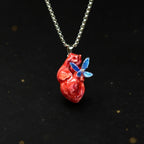 "Fluttering Heart" Anatomical Pendant - Shimmering Blue Butterfly Detail