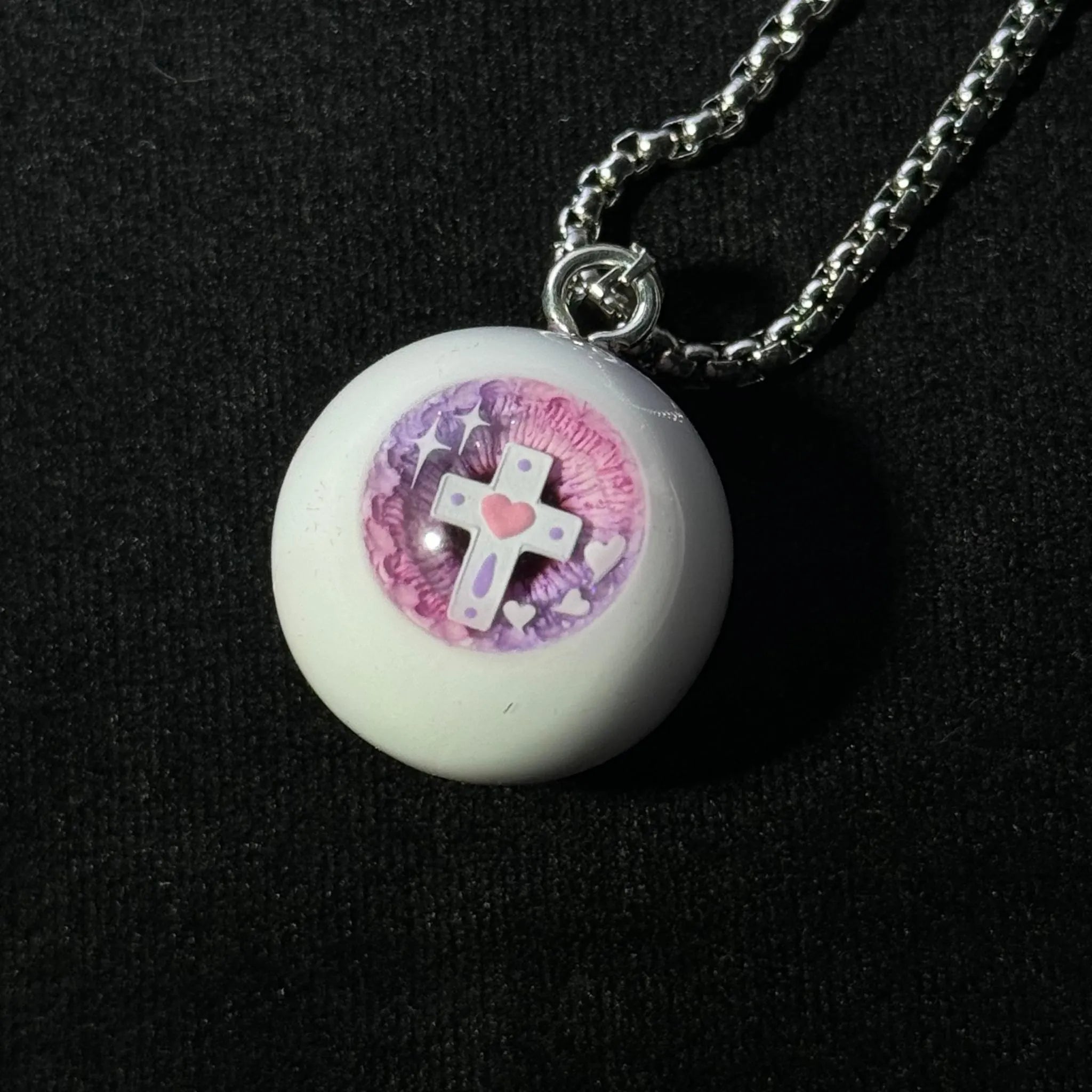 "Sacred Love" Cross & Heart Pupil Necklace - Heaven (White) vs. Hell (Black)