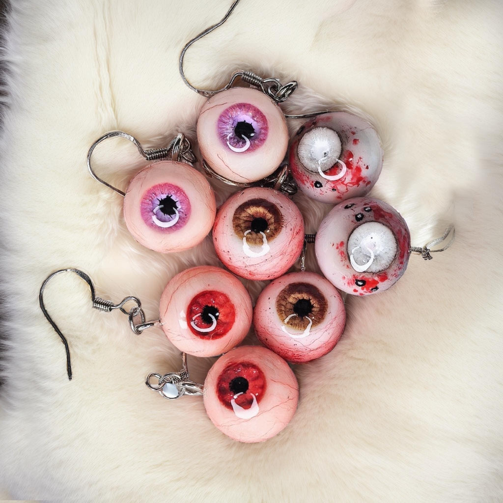 Pair of Hyper-Realistic Eyeball Drop Earrings | Handmade Cthulhu Series | Gothic Horror Resin Jewelry