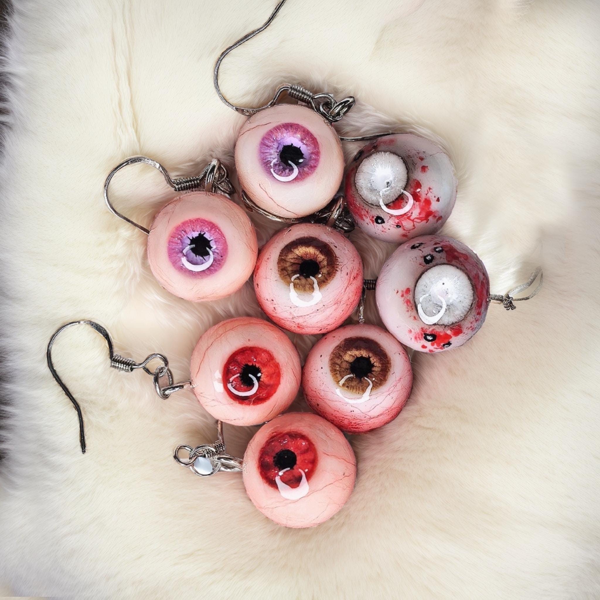 Pair of Hyper-Realistic Eyeball Drop Earrings | Handmade Cthulhu Series | Gothic Horror Resin Jewelry