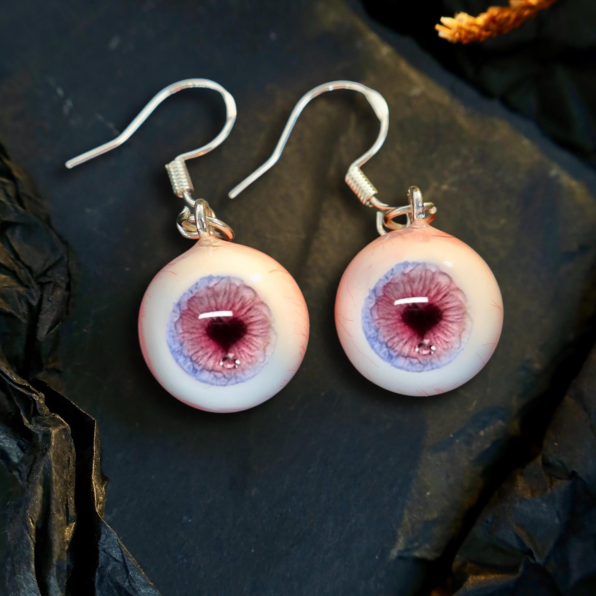 (Pair) Hyper-Realistic Heart Pupil Eyeball Earrings | Spooky-Cute "Love Stare" | S925 Sterling Silver