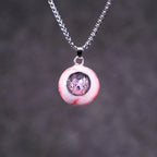 "Pretty Creepy" Coquette Bow Eyeball Necklace - Pink Glitter Ribbon Pupil