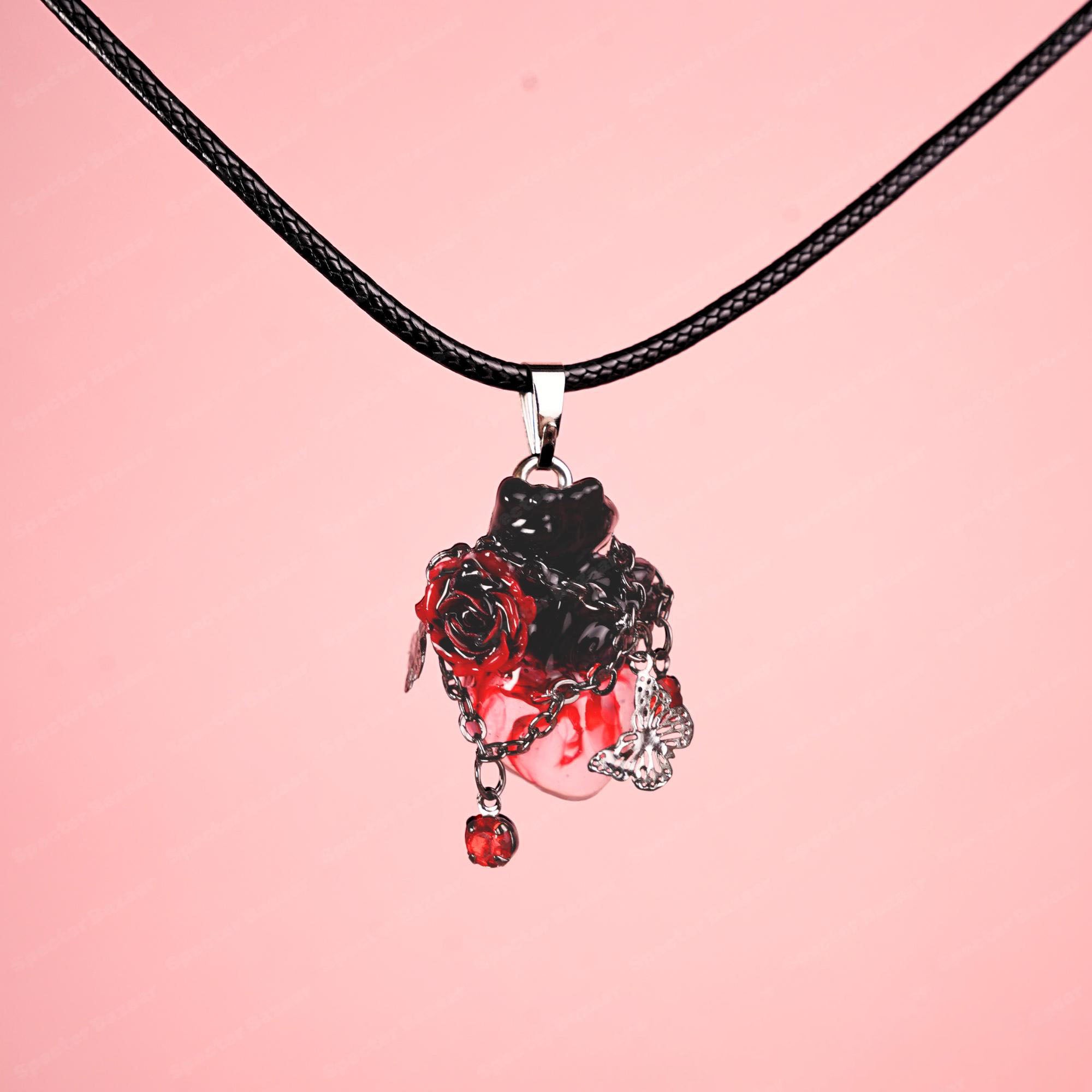 "Eternal Devotion" Bleeding Anatomical Heart - Rose & Chain Detail