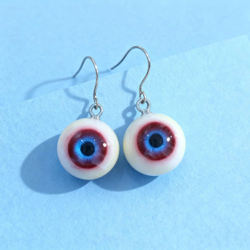 (Pair) Hyper-Realistic Cosmic Blue Eyeball Earrings | S925 Sterling Silver | Spooky-Cute