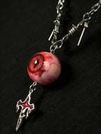 "Crown of Thorns" Red Eye Necklace - Barbed Chain & Gothic Cross