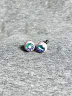 "Ghostly Pet" Mismatched Eyeball Studs - Aurora Iris (Bone & Moon)