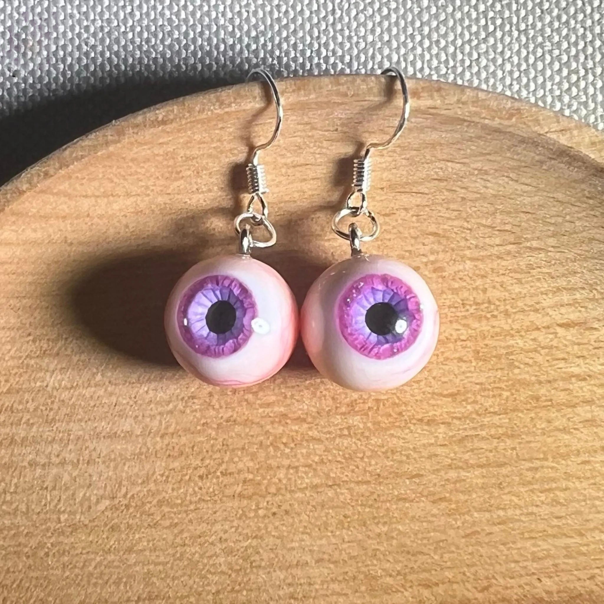 Pair of Hyper-Realistic Eyeball Drop Earrings | Polymer Clay & Resin | S925 Sterling Silver