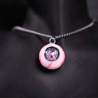 "Pretty Creepy" Coquette Bow Eyeball Necklace - Pink Glitter Ribbon Pupil