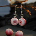 (Pair) Albino Pink Heart Pupil Eyeball Earrings | Yami Kawaii Lovecore | S925 Sterling Silver