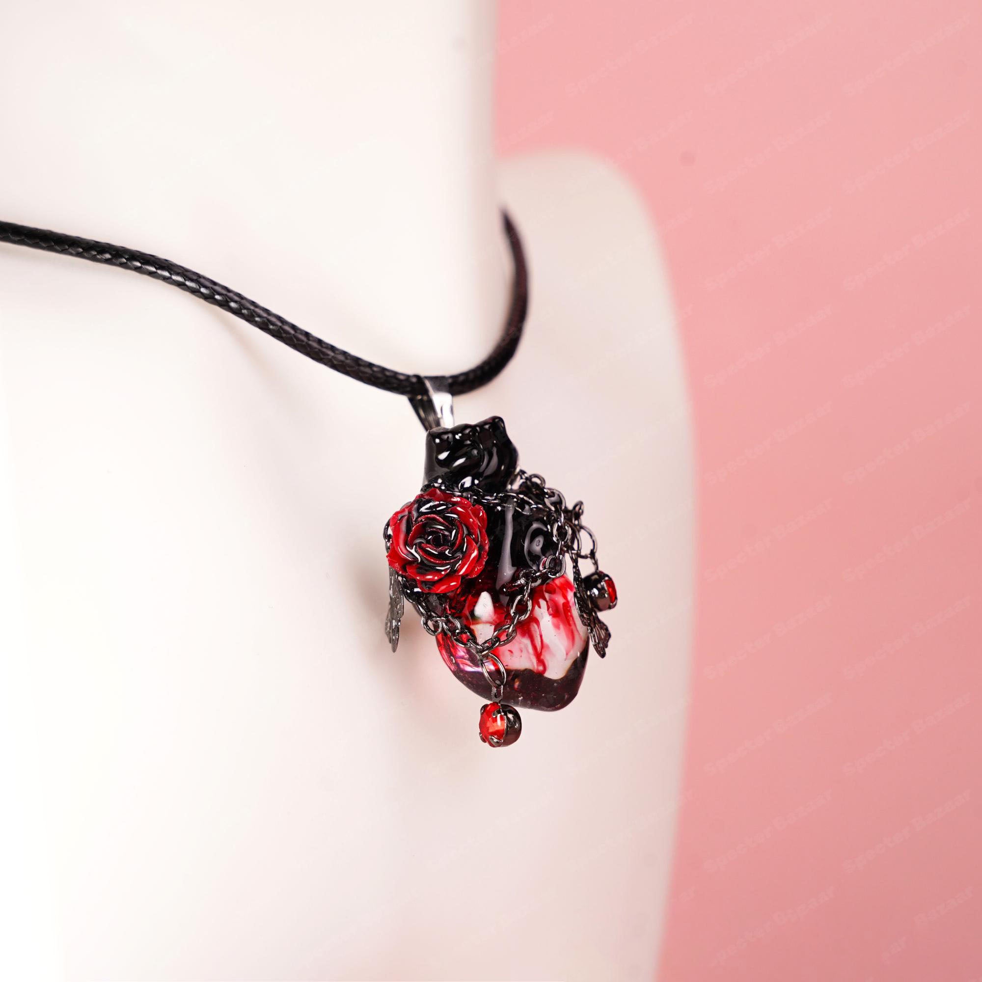 "Eternal Devotion" Bleeding Anatomical Heart - Rose & Chain Detail