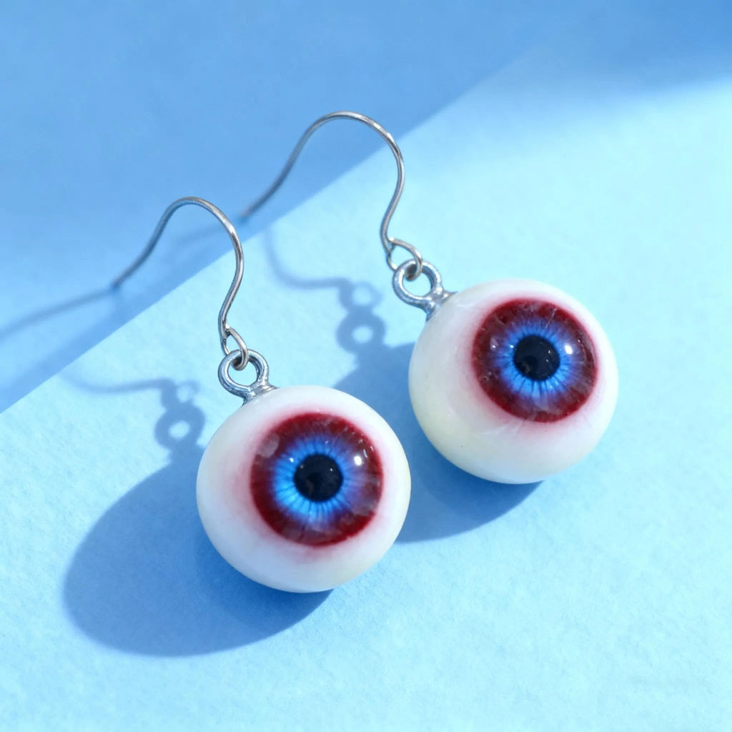 (Pair) Hyper-Realistic Cosmic Blue Eyeball Earrings | S925 Sterling Silver | Spooky-Cute