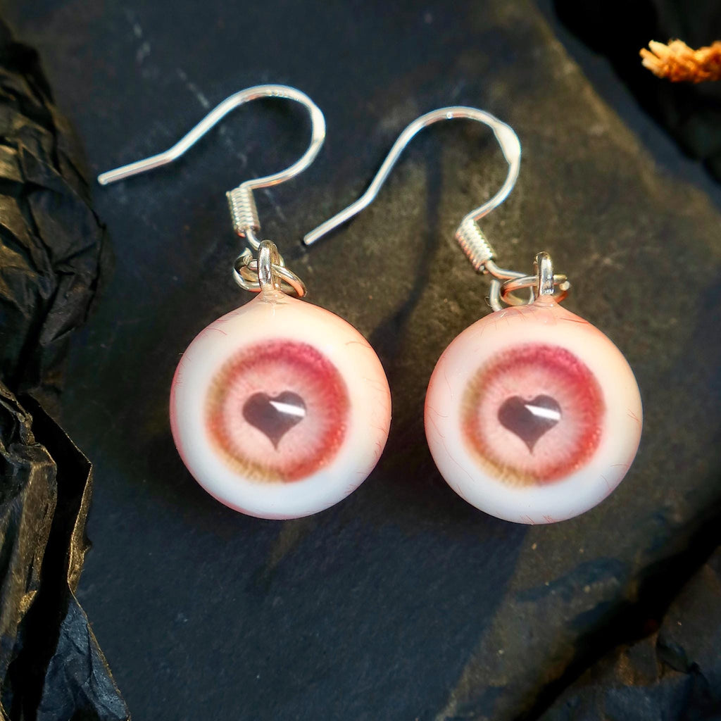 (Pair) Hyper-Realistic Heart Pupil Eyeball Earrings | Spooky-Cute "Love Stare" | S925 Sterling Silver