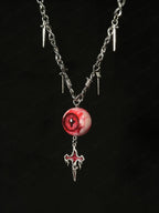 "Crown of Thorns" Red Eye Necklace - Barbed Chain & Gothic Cross