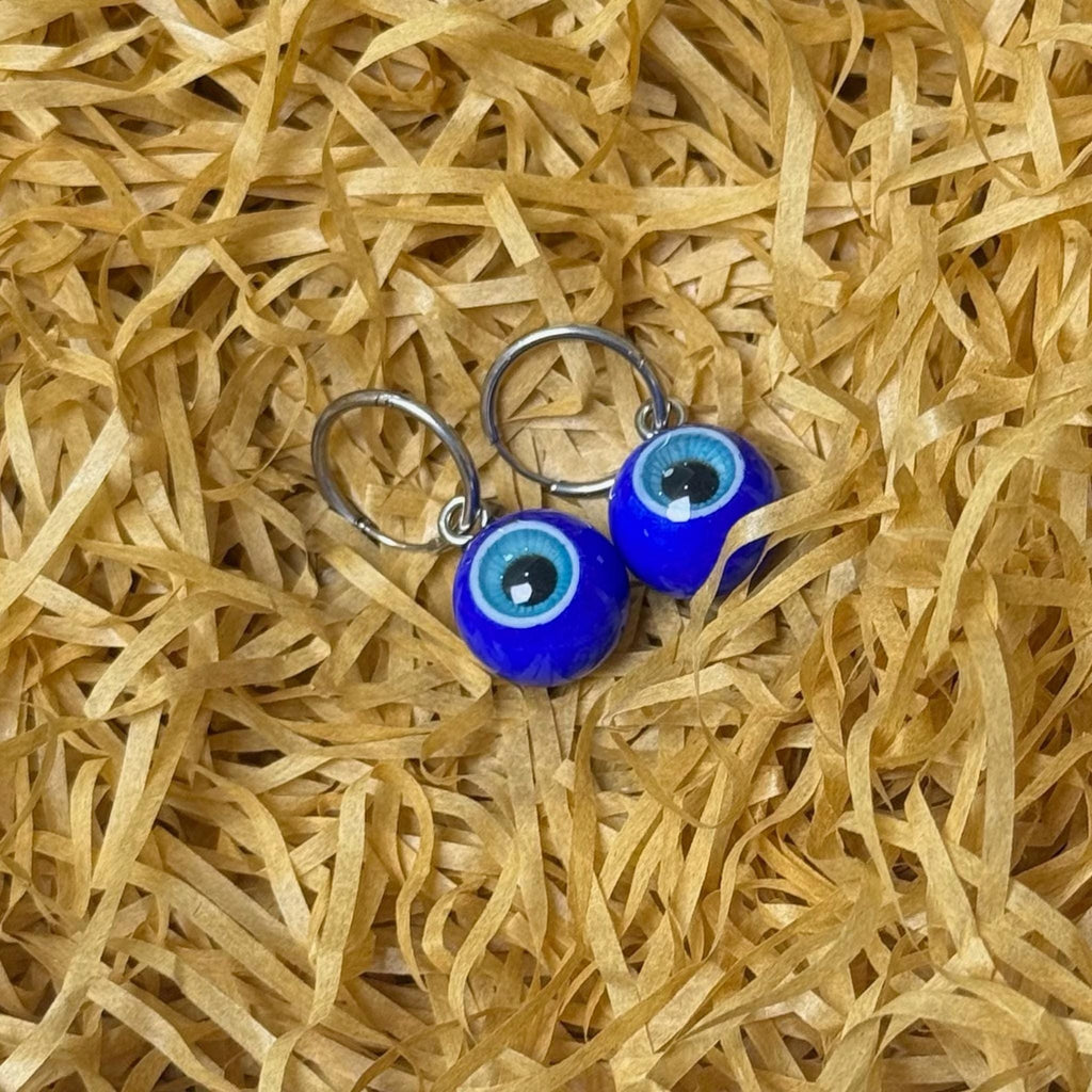 (Pair) Cobalt Blue Evil Eye Hoop Earrings | Hypoallergenic Titanium | Spooky-Cute Jewelry
