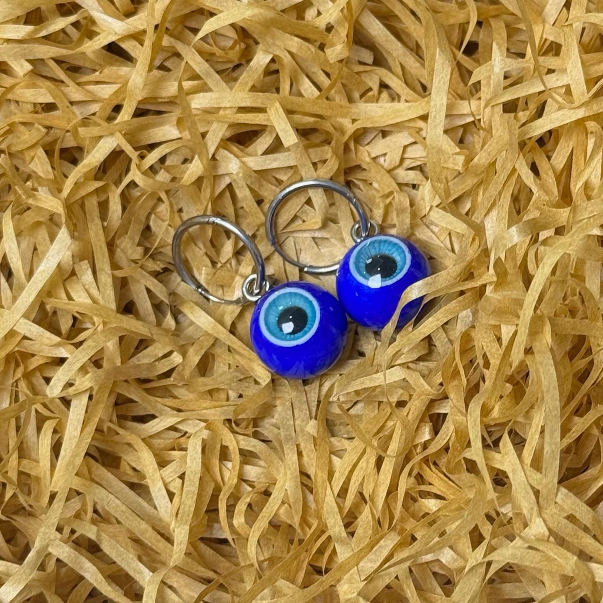 (Pair) Cobalt Blue Evil Eye Hoop Earrings | Hypoallergenic Titanium | Spooky-Cute Jewelry
