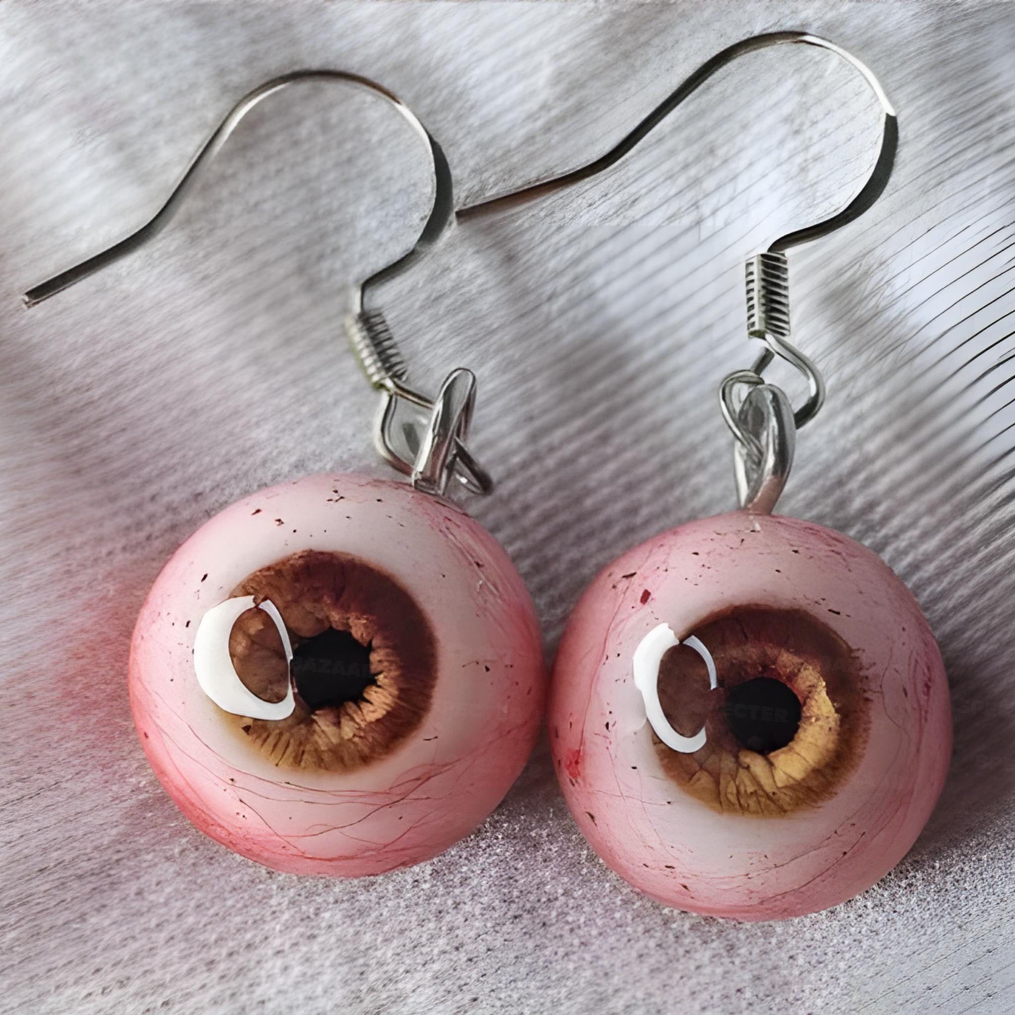 Pair of Hyper-Realistic Eyeball Drop Earrings | Handmade Cthulhu Series | Gothic Horror Resin Jewelry