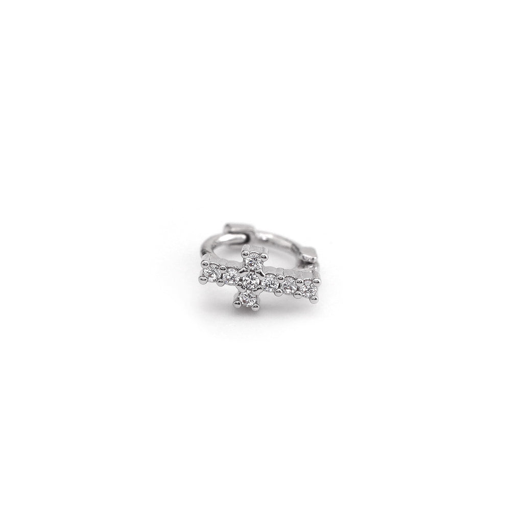 Sliver Cross CZ Stainless Steel Small Earrings Hoop - Sliver Cross CZ Stainless Steel Small Earrings Hoop - Single by CRUXJEWELRY