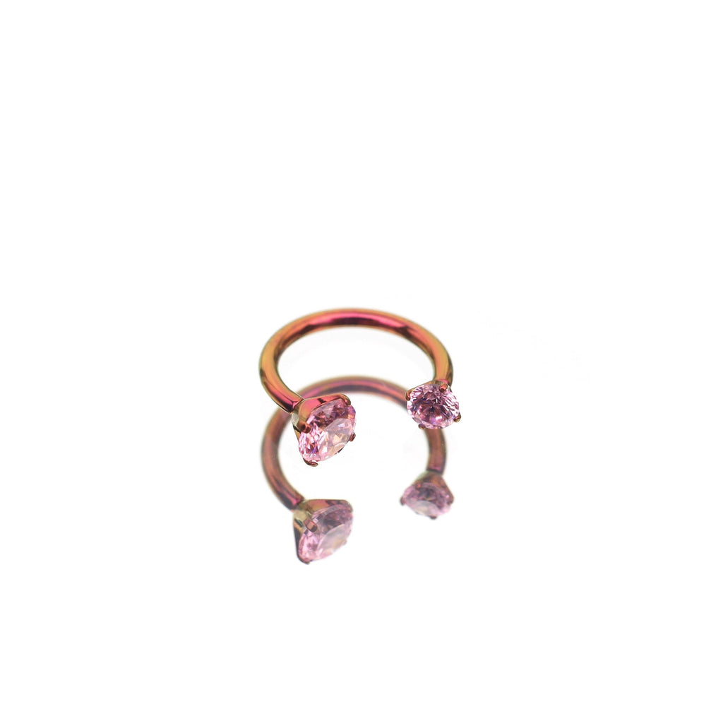 Vivid Internally Threaded CZ Titanium Horseshoe Ring - Vivid Internally Threaded CZ Titanium Horseshoe Ring - Pink / 3mm / 6mm by CRUXJEWELRY