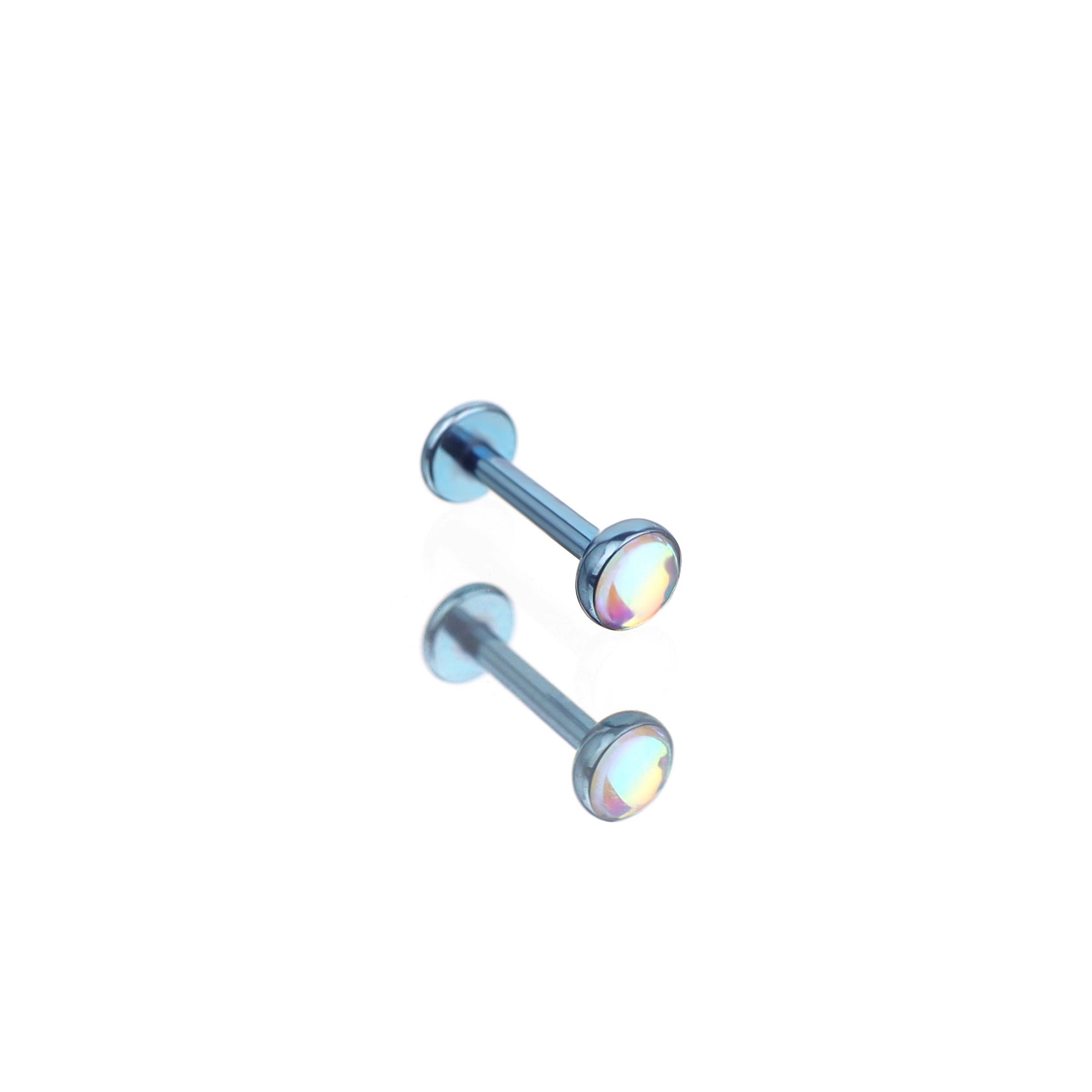 Colorful Resin Oil Slick Titanium Lip Ring - Colorful Resin Oil Slick Titanium Lip Ring - Blue / 6mm by CRUXJEWELRY