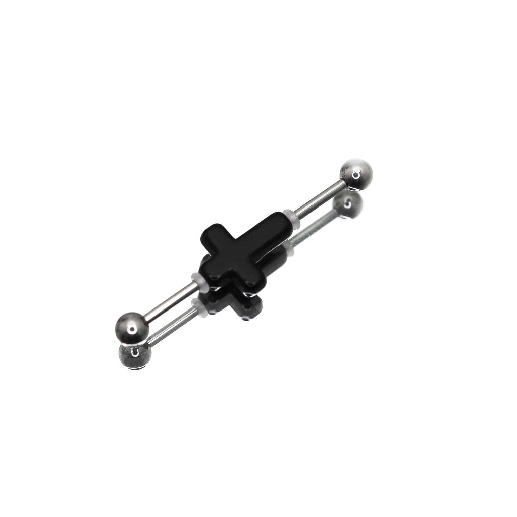 CRUX- Dark 3D Cross Stainless Steel Industrial Barbell - CRUX- Dark 3D Cross Stainless Steel Industrial Barbell - Black / 1.2mm/16G by CRUXJEWELRY