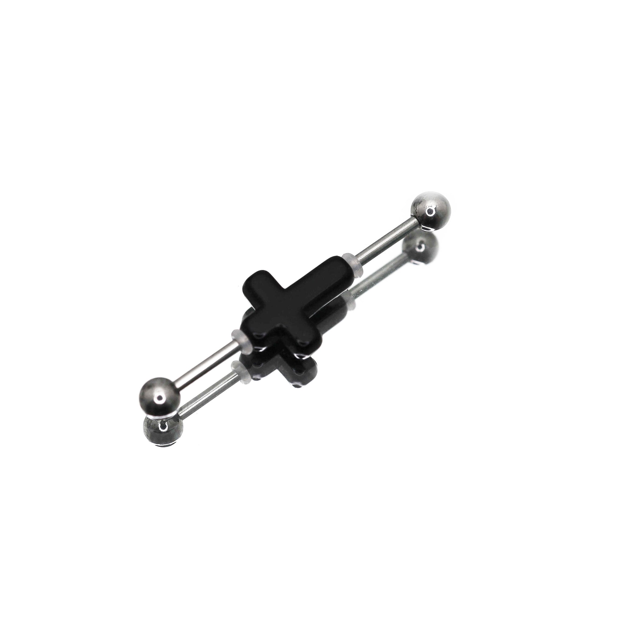 CRUX- Dark 3D Cross Stainless Steel Industrial Barbell - CRUX- Dark 3D Cross Stainless Steel Industrial Barbell - Black / 1.2mm/16G by CRUXJEWELRY