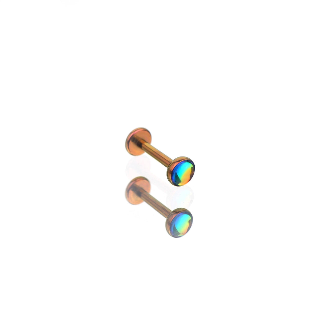 Colorful Resin Oil Slick Titanium Lip Ring - Colorful Resin Oil Slick Titanium Lip Ring - Brown / 6mm by CRUXJEWELRY