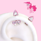 Carousel Boutique Crystal Bow & Triangle CZ Piercing Set |Rainbow Dash Titanium Rook & Labret Earrings