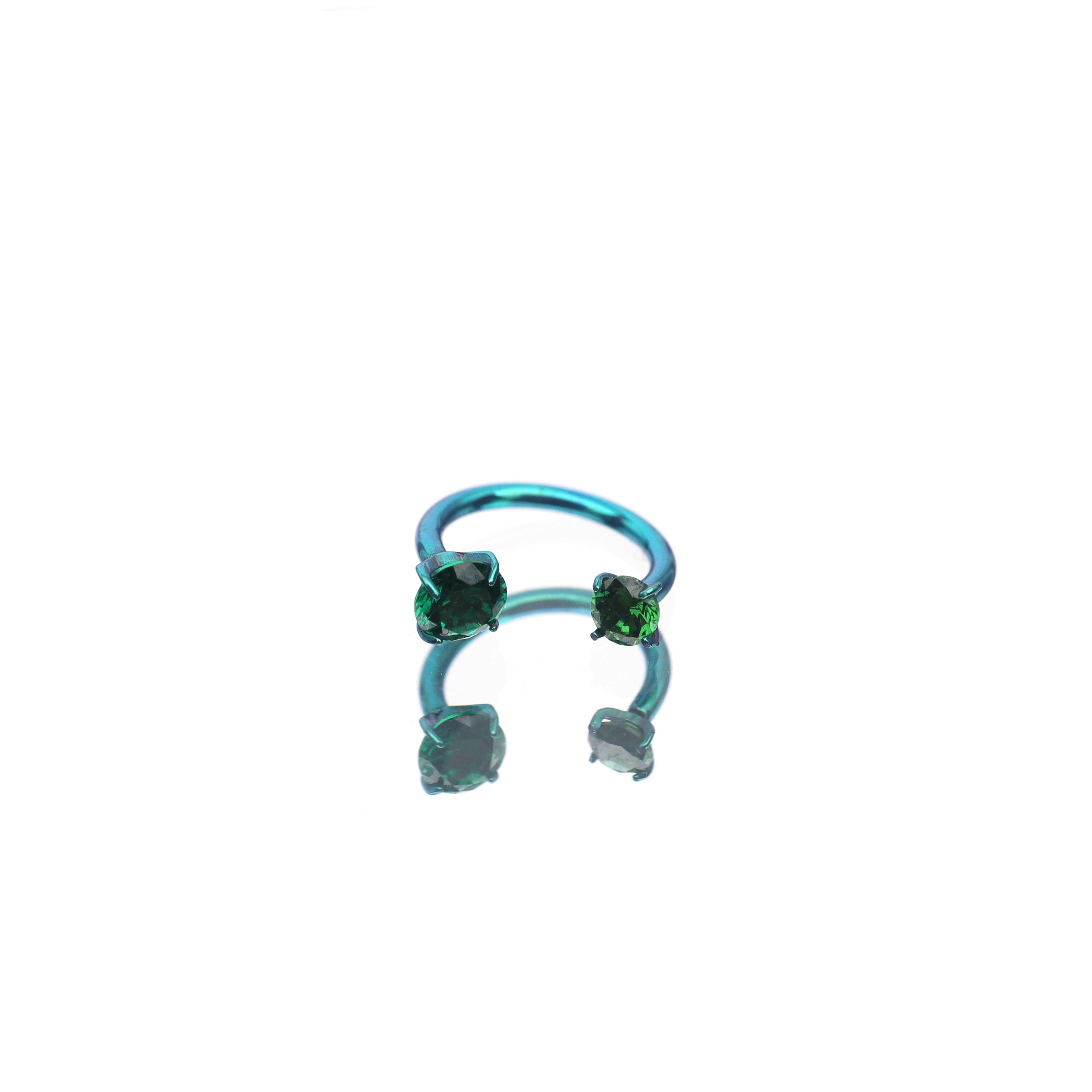Vivid Internally Threaded CZ Titanium Horseshoe Ring - Vivid Internally Threaded CZ Titanium Horseshoe Ring - Green / 3mm / 6mm by CRUXJEWELRY