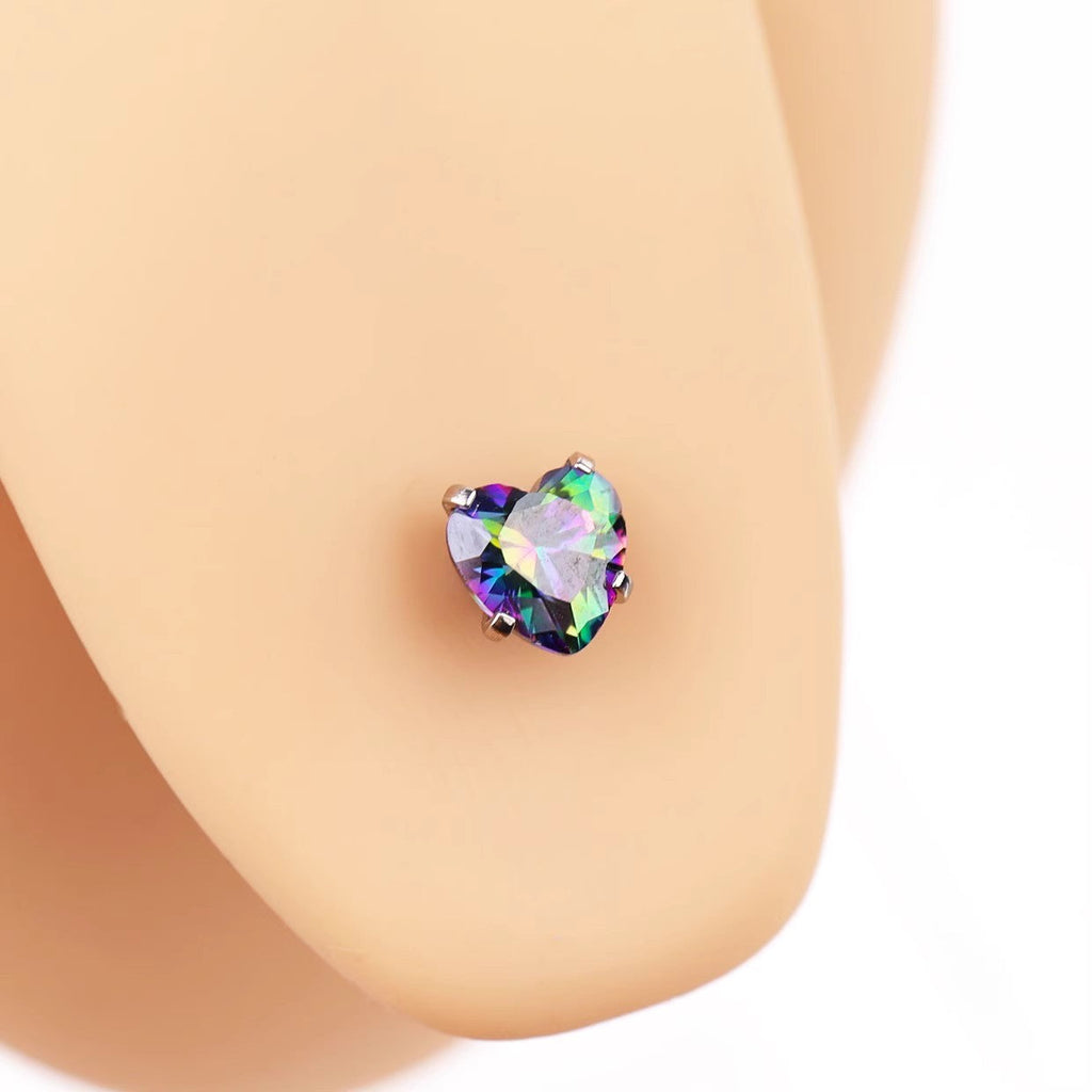 Heart-shaped CZ Bais Tongue Stud - Heart-shaped CZ Bais Tongue Stud - Black / 14mm by CRUXJEWELRY