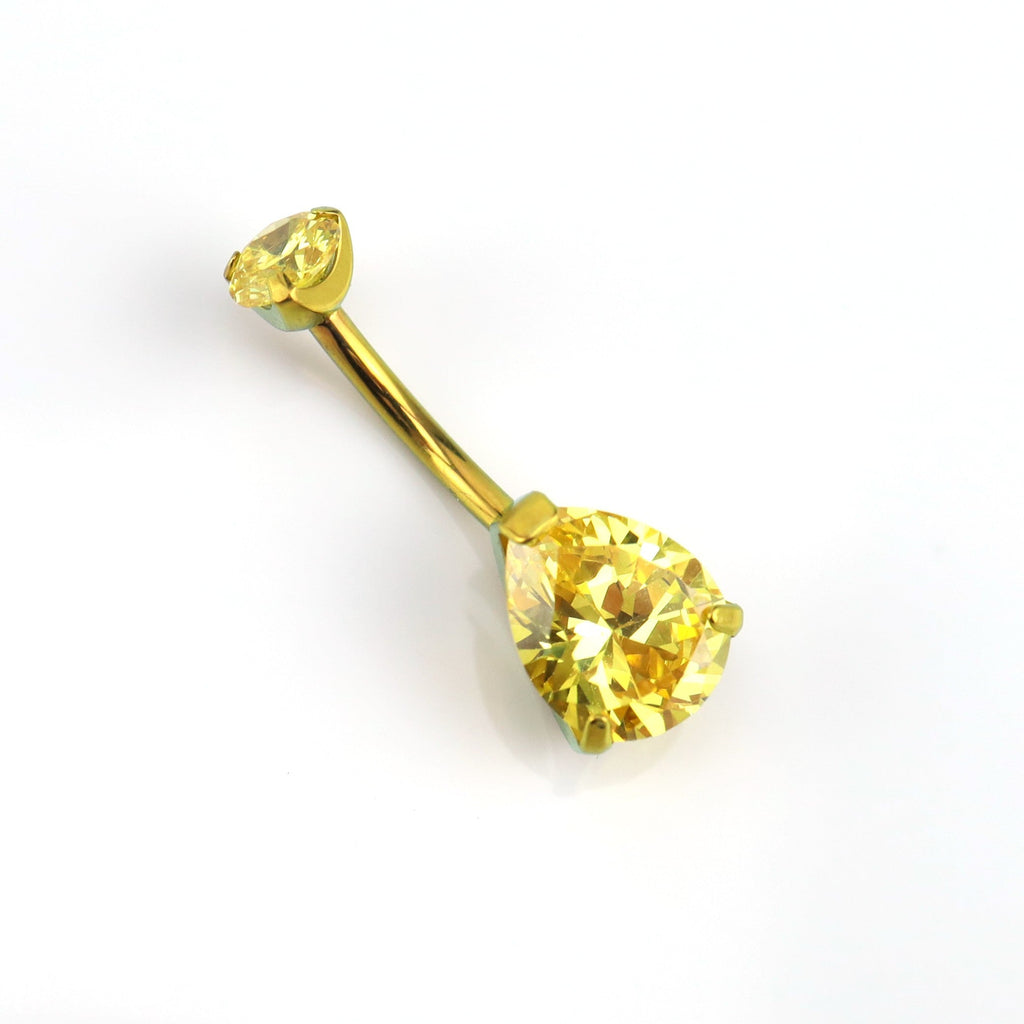 Teardrop CZ Internally Threaded Titanium Belly Ring - Teardrop CZ Internally Threaded Titanium Belly Ring - Yellow / 6 mm by CRUXJEWELRY