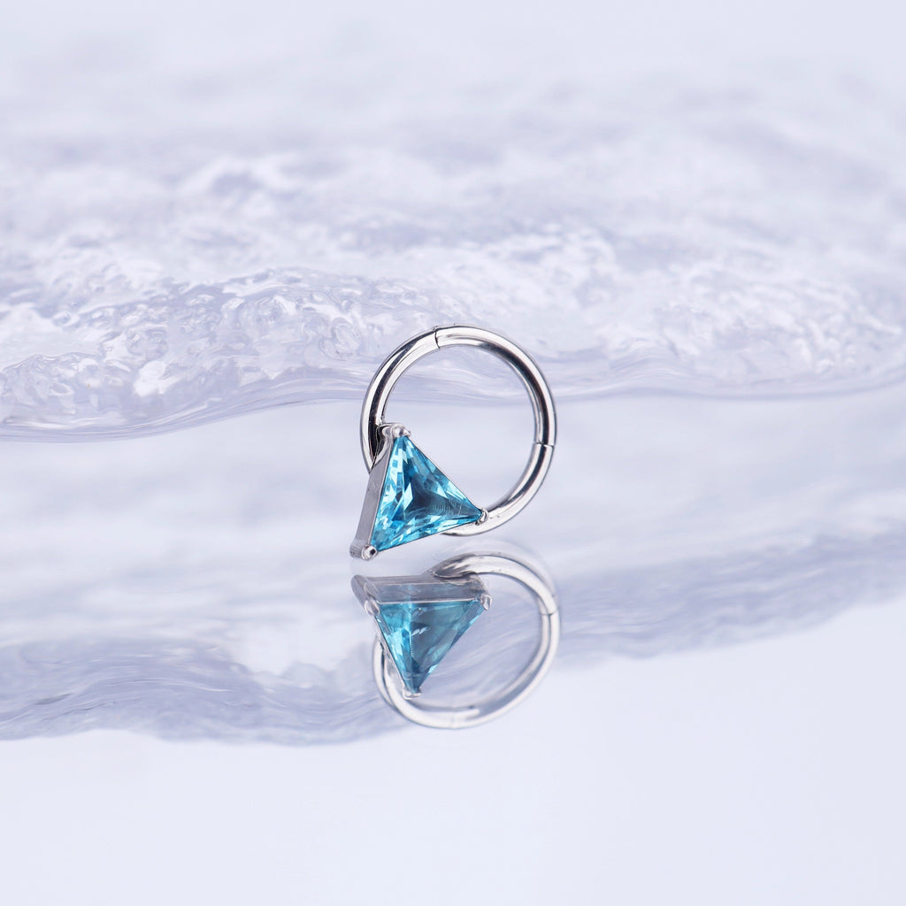 Triangle CZ stainless steel Segment Hoop - Triangle CZ stainless steel Segment Hoop - Blue / 8 mm by CRUXJEWELRY