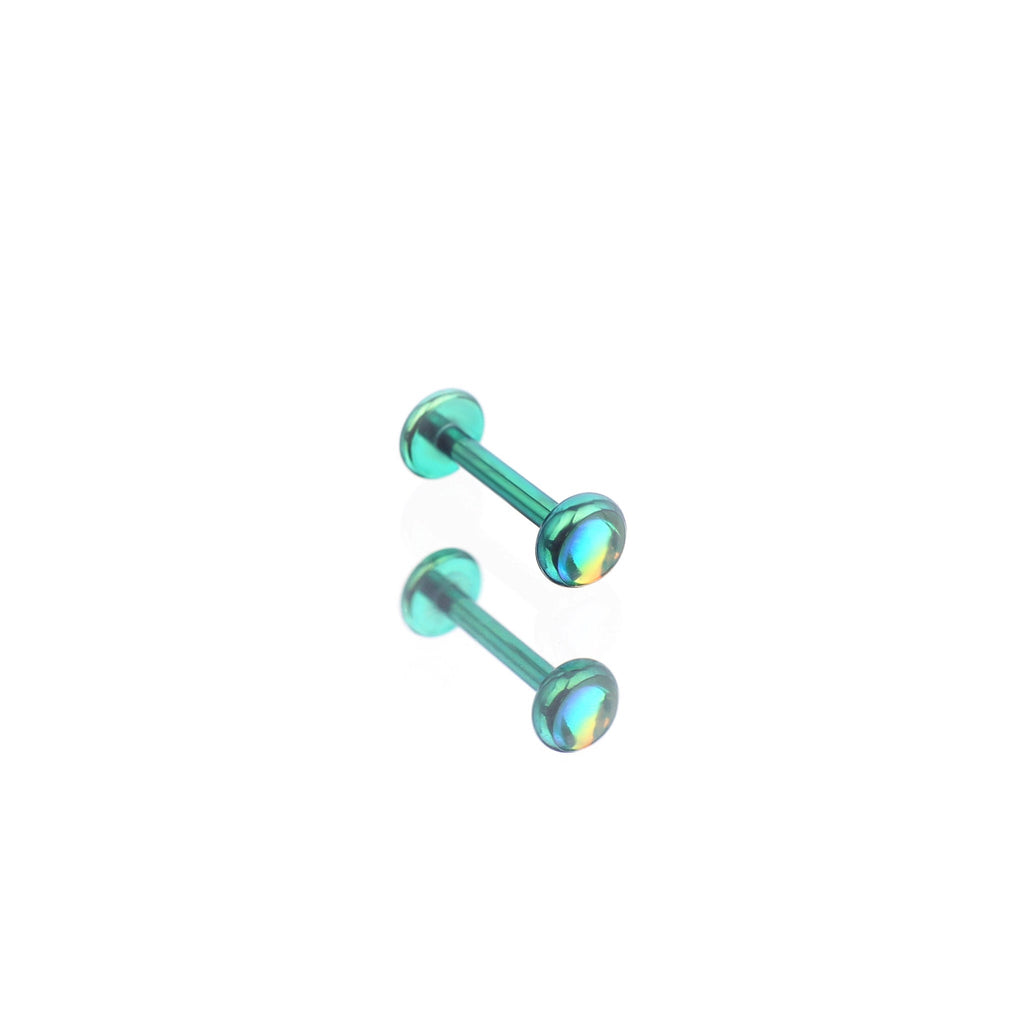 Colorful Resin Oil Slick Titanium Lip Ring - Colorful Resin Oil Slick Titanium Lip Ring - Green / 6mm by CRUXJEWELRY