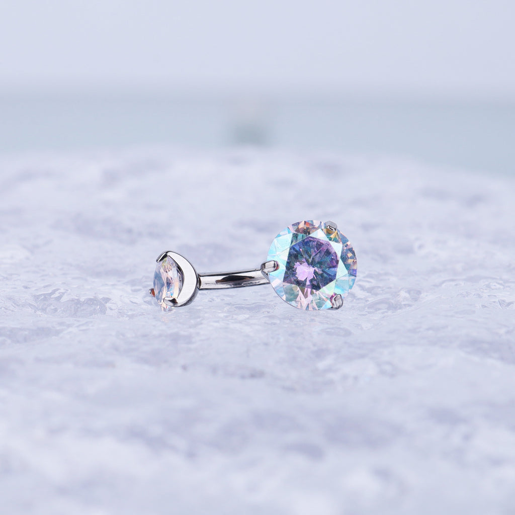 Round CZ Titanium Belly Ring - Round CZ Titanium Belly Ring - AB Coating / 6 mm by CRUXJEWELRY