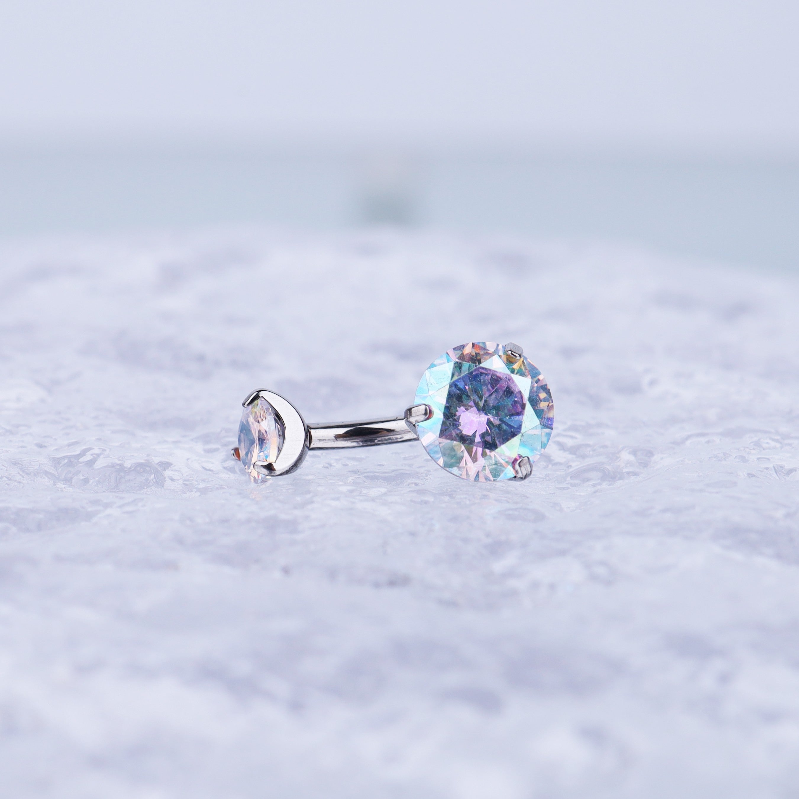 Round CZ Titanium Belly Ring - Round CZ Titanium Belly Ring - AB Coating / 6 mm by CRUXJEWELRY
