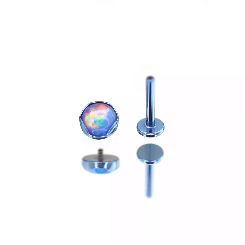 Wave Bezel-Set Opal Titanium Lip Ring - Wave Bezel-Set Opal Titanium Lip Ring - Blue-Purple Gradient / 6mm by CRUXJEWELRY