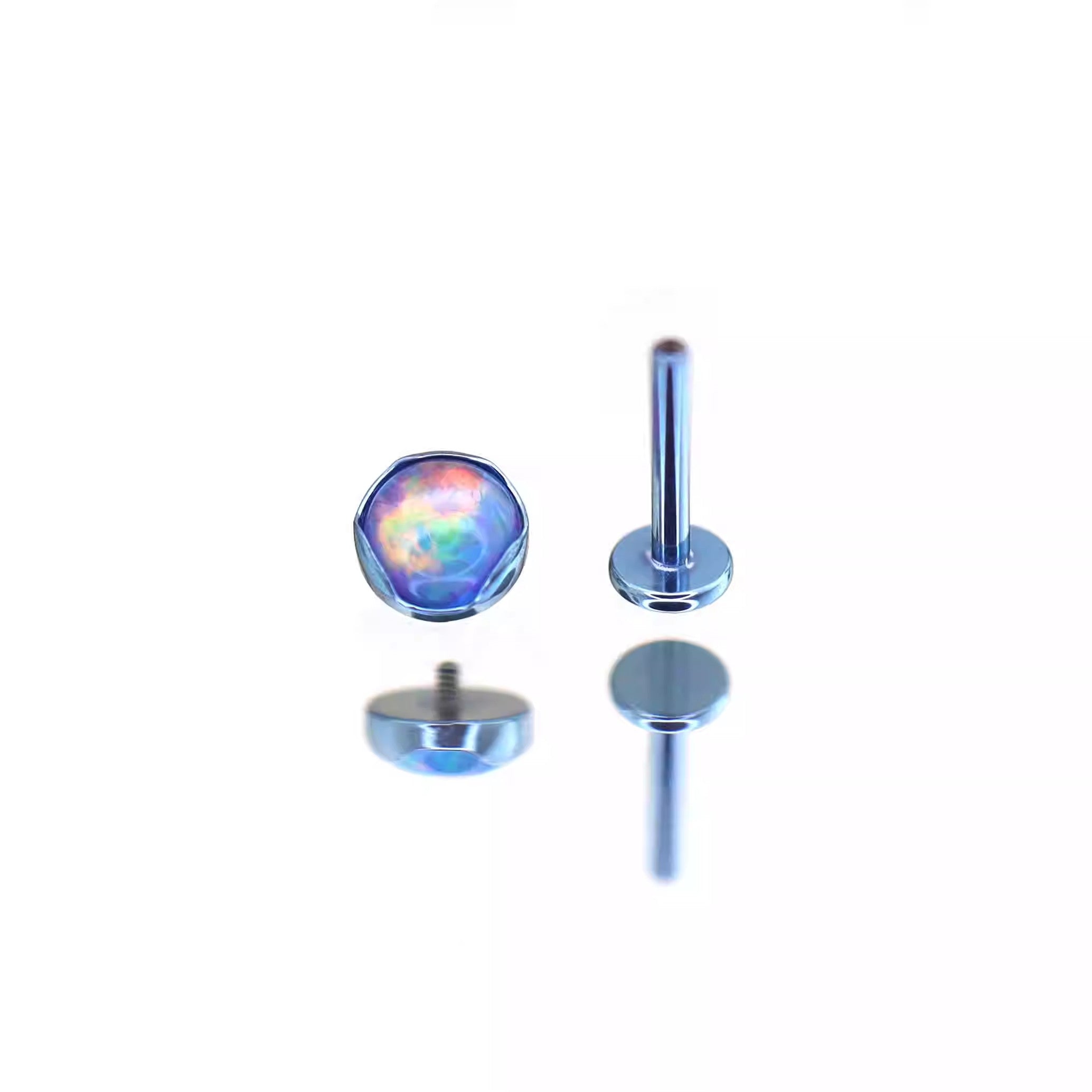 Wave Bezel-Set Opal Titanium Lip Ring - Wave Bezel-Set Opal Titanium Lip Ring - Blue-Purple Gradient / 6mm by CRUXJEWELRY