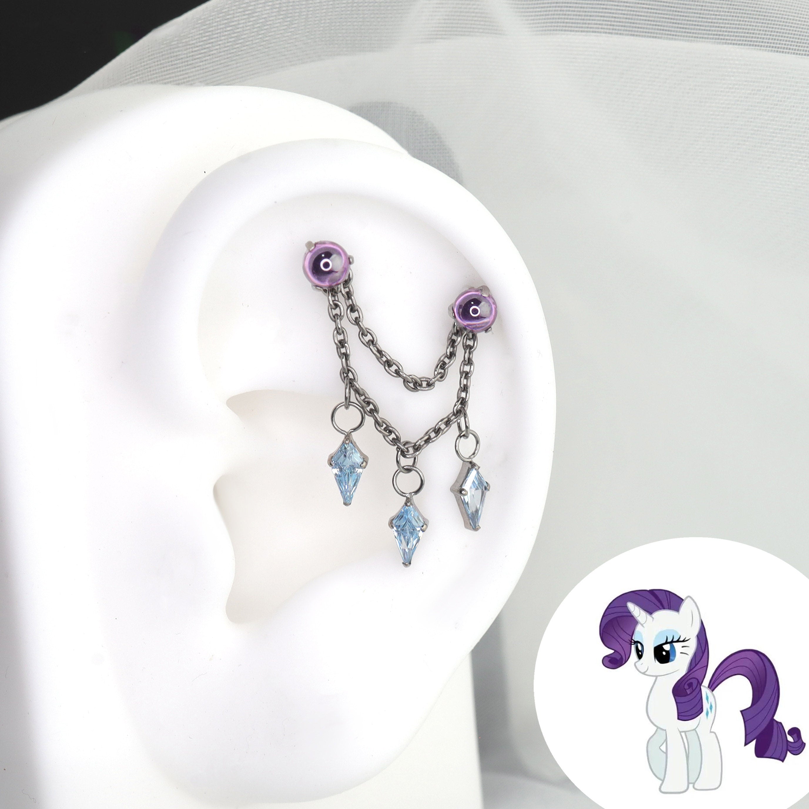 Element of Generosity Double Chain Piercing | Rarity CZ & Cutie Mark Gems | Titanium MLP Jewelry