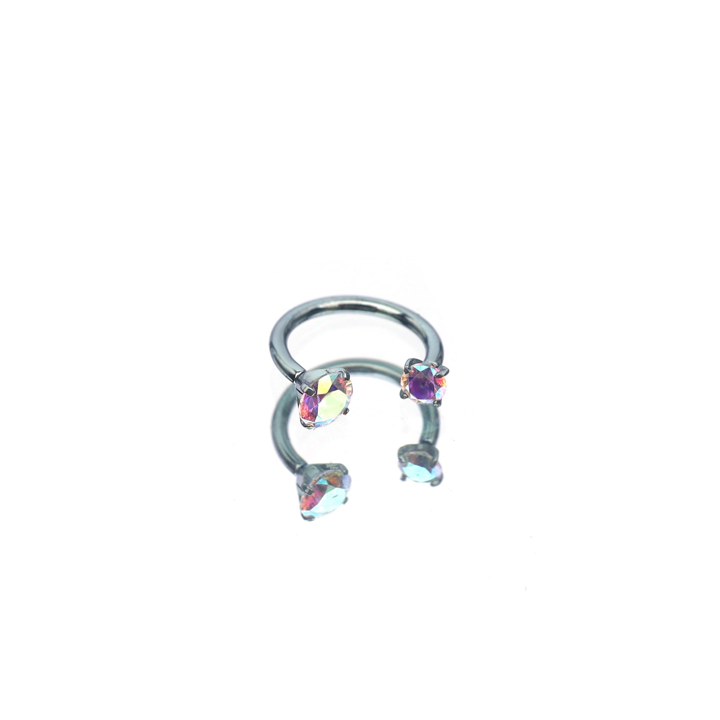 Vivid Internally Threaded CZ Titanium Horseshoe Ring - Vivid Internally Threaded CZ Titanium Horseshoe Ring - AB Coating / 3mm / 6mm by CRUXJEWELRY
