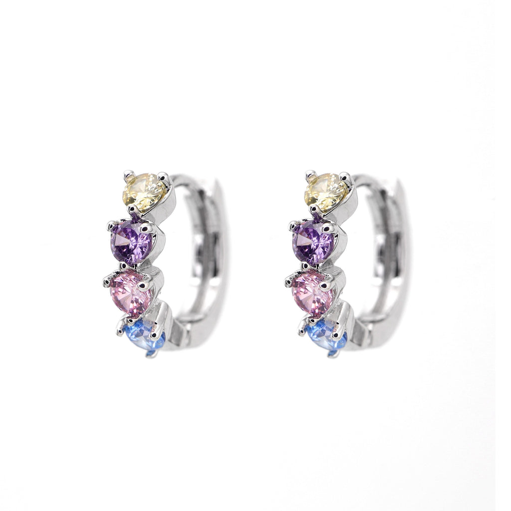PAIR OF Star & Heart Rainbow CZ white-gold-plated copper Earring - PAIR OF Star & Heart Rainbow CZ white-gold-plated copper Earring - Round Brilliant by CRUXJEWELRY