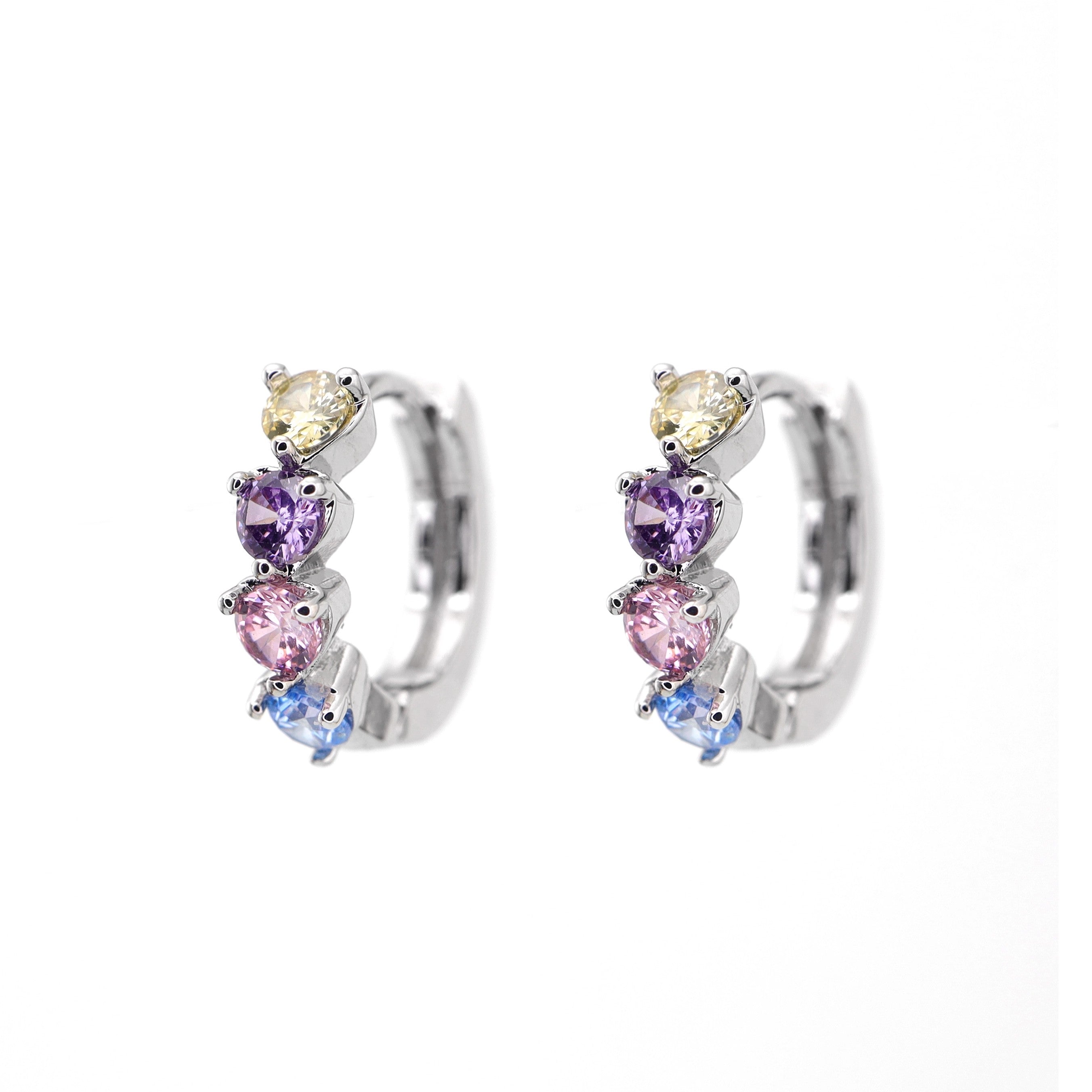 PAIR OF Star & Heart Rainbow CZ white-gold-plated copper Earring - PAIR OF Star & Heart Rainbow CZ white-gold-plated copper Earring - Round Brilliant by CRUXJEWELRY