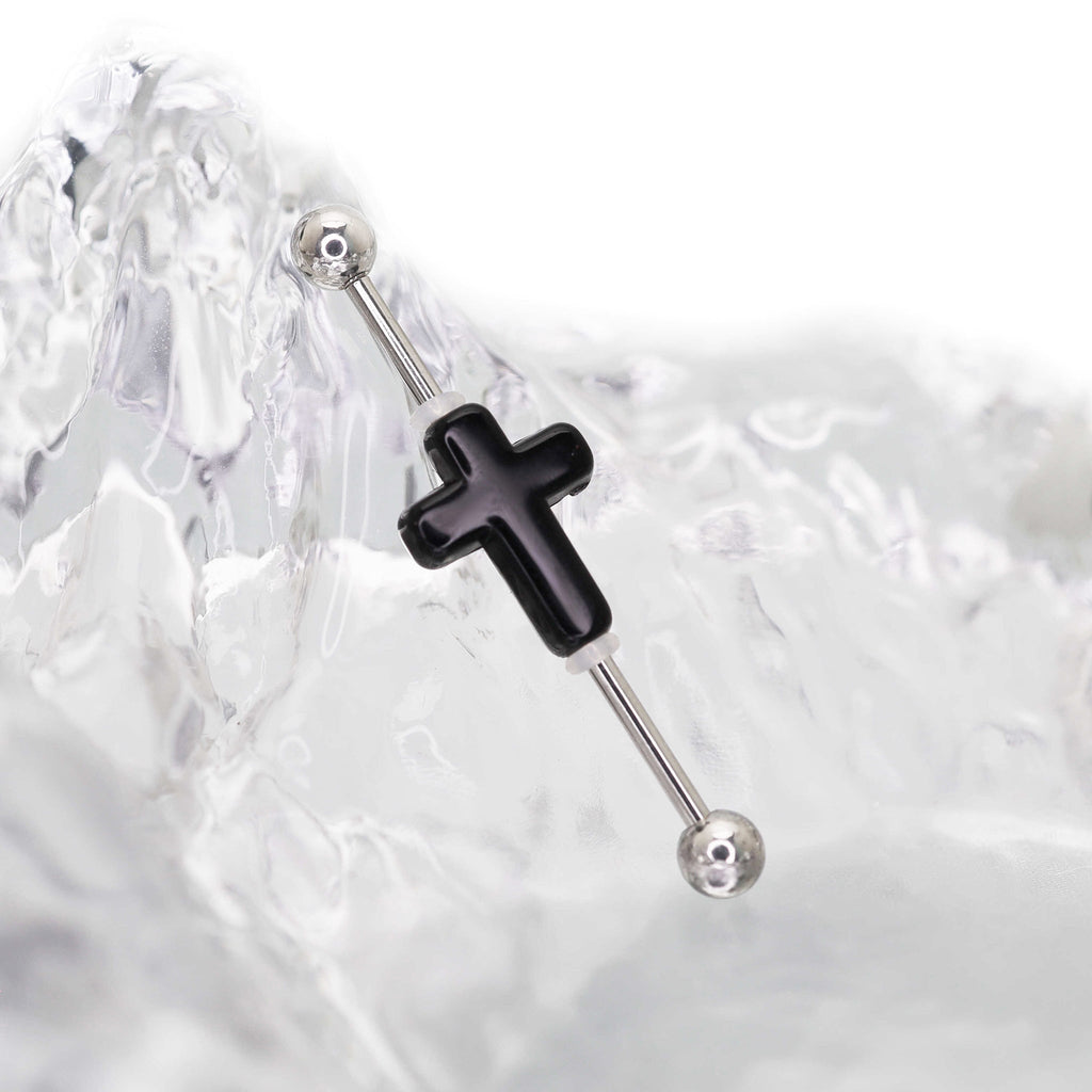 CRUX- Dark 3D Cross Stainless Steel Industrial Barbell - CRUX- Dark 3D Cross Stainless Steel Industrial Barbell - Black / 1.2mm/16G by CRUXJEWELRY