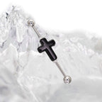 CRUX- Dark 3D Cross Stainless Steel Industrial Barbell - CRUX- Dark 3D Cross Stainless Steel Industrial Barbell - Black / 1.2mm/16G by CRUXJEWELRY