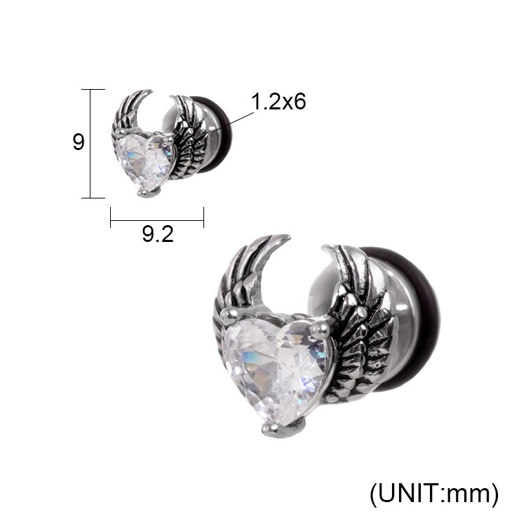 Heart CZ Wing stainless steel Ear Stud