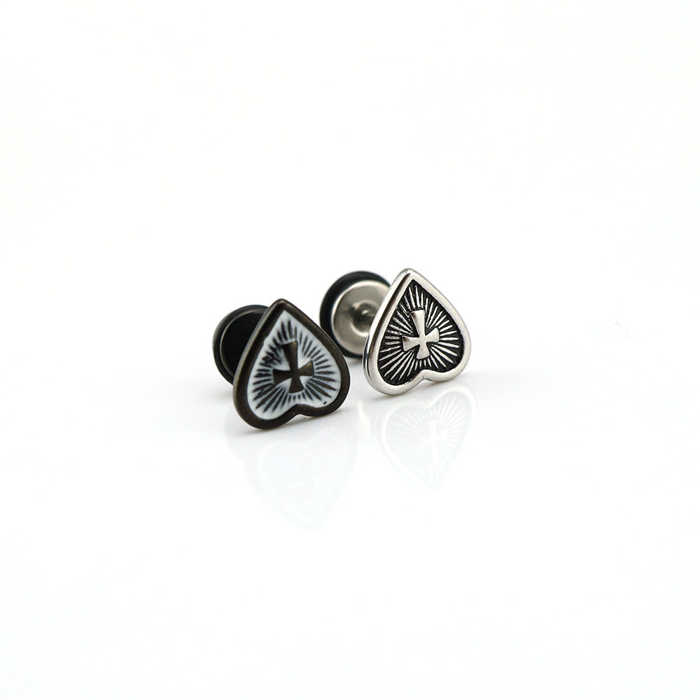 Heart Enamel Cross Stainless Steel Stud Earrings