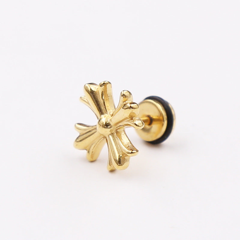 3 Color Cross Externally Threaded Stainless Steel Ear Studs