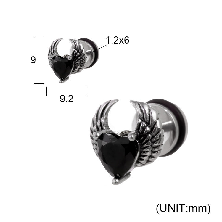 Heart CZ Wing stainless steel Ear Stud