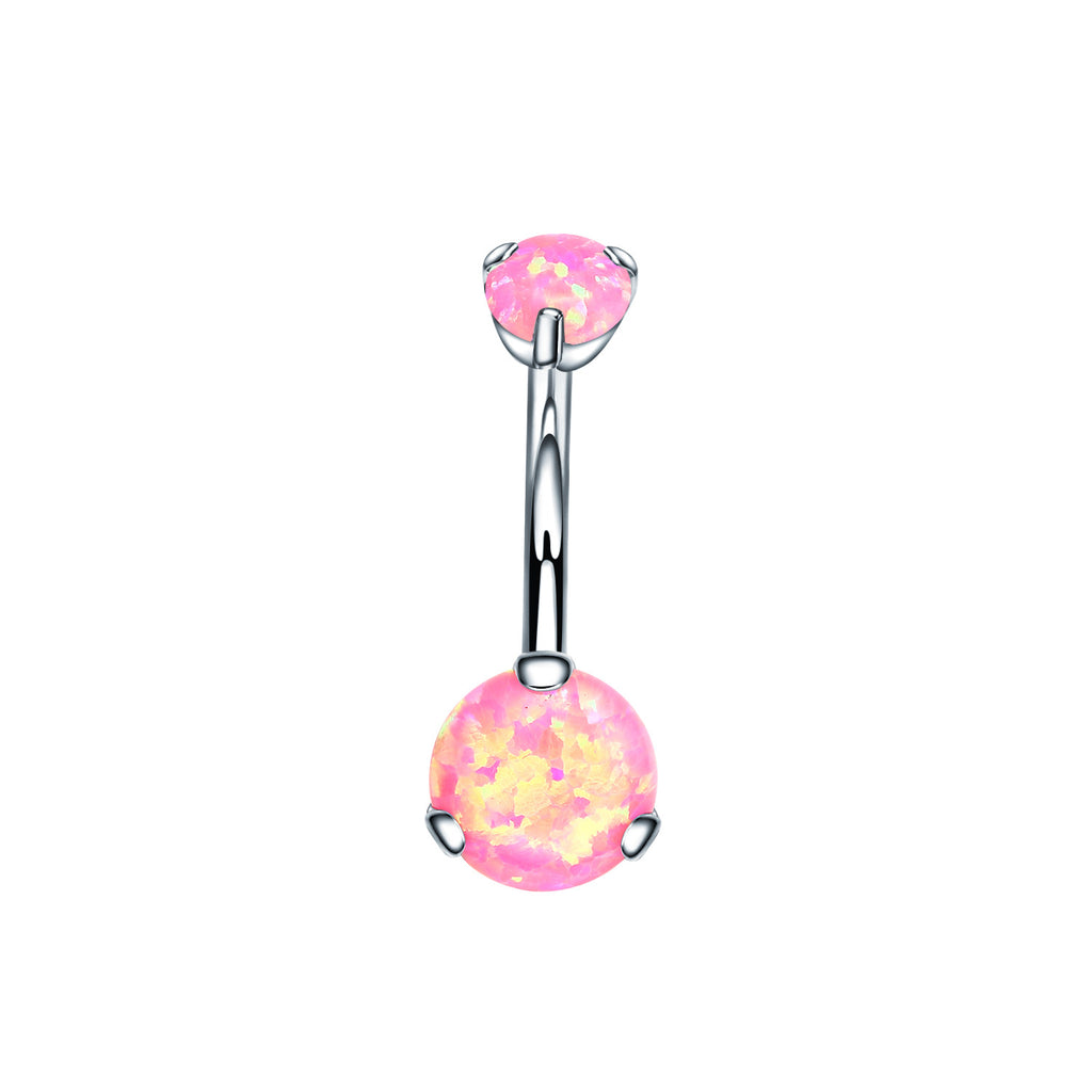 Double Round Opal Titanium Belly Ring