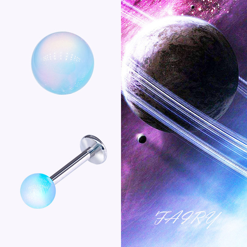 F136 Titanium Internal Thread Labret - Aurora Nebula Opal Cartilage Earring